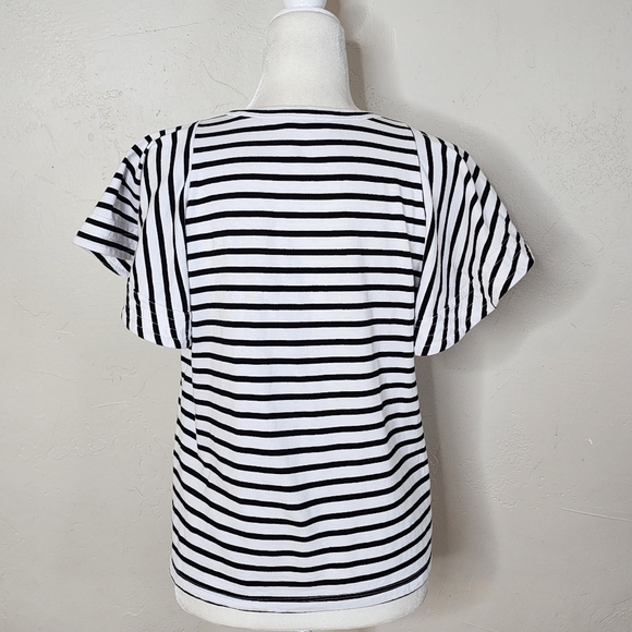 A.L.C Carrie Black and White Striped Flutter Sleeve Top Size Small - Picture 10 of 15